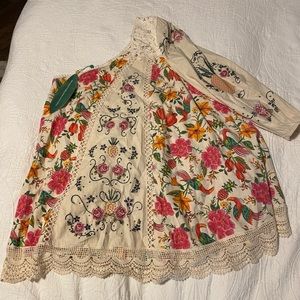 Farm Rio Toucans one shoulder embroidered dress